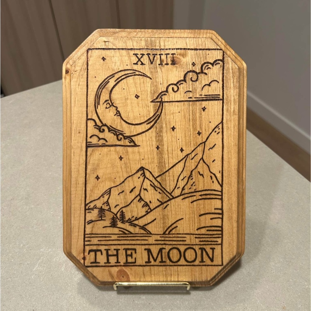 Moon Tarot Card Wood Burnt Art Decor
